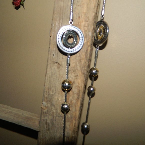 Brighton Temple Two Tone Pebble Silver/goldtone Necklace Retired NEW - Picture 2 of 8